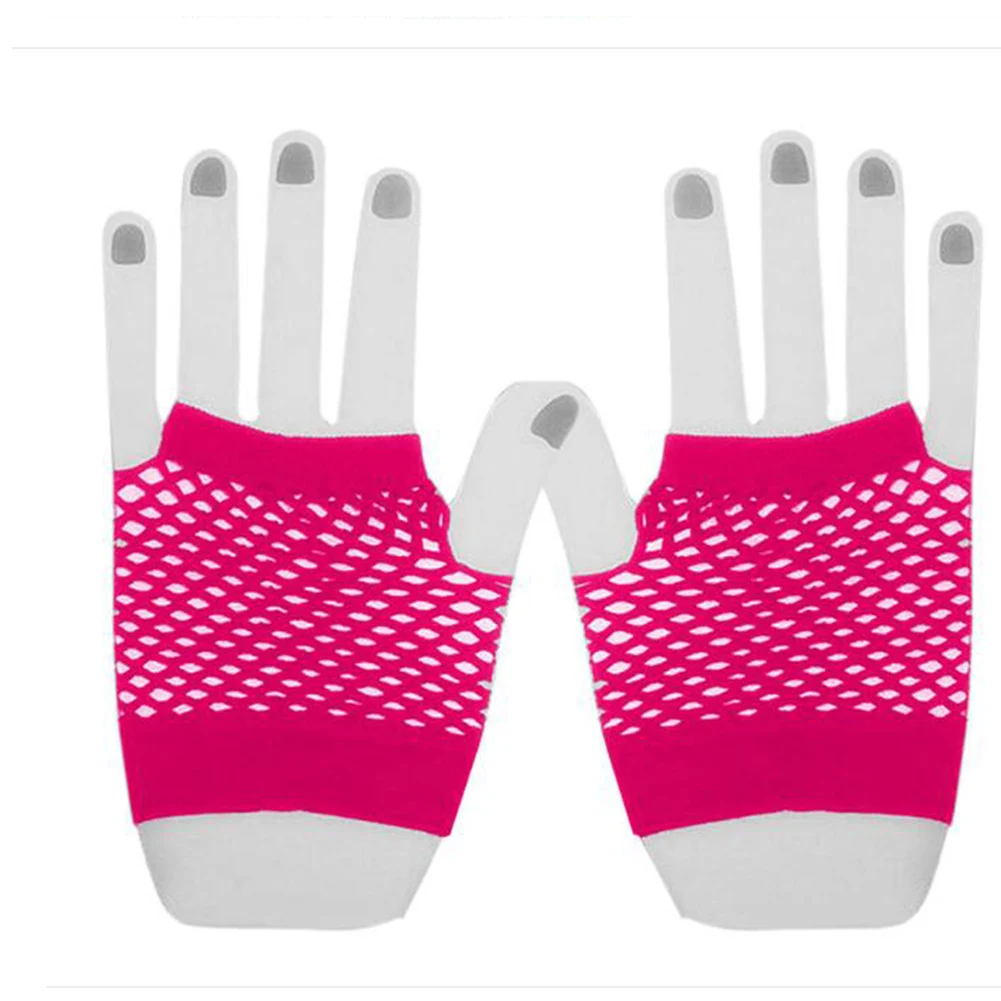 Summer New Women Girls Fashion Neon Candy Color Short Gloves Mittens Fingerless Half Finger Sexy Hollow Out Mesh Fishnet Gloves