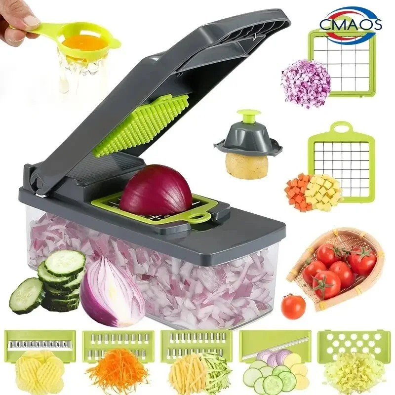 16pcs/Set Vegetable Chopper Onion Chopper Handle Food Grate Food Chopper Kitchen Vegetable Slicer Dicer Cut Potato Shredder