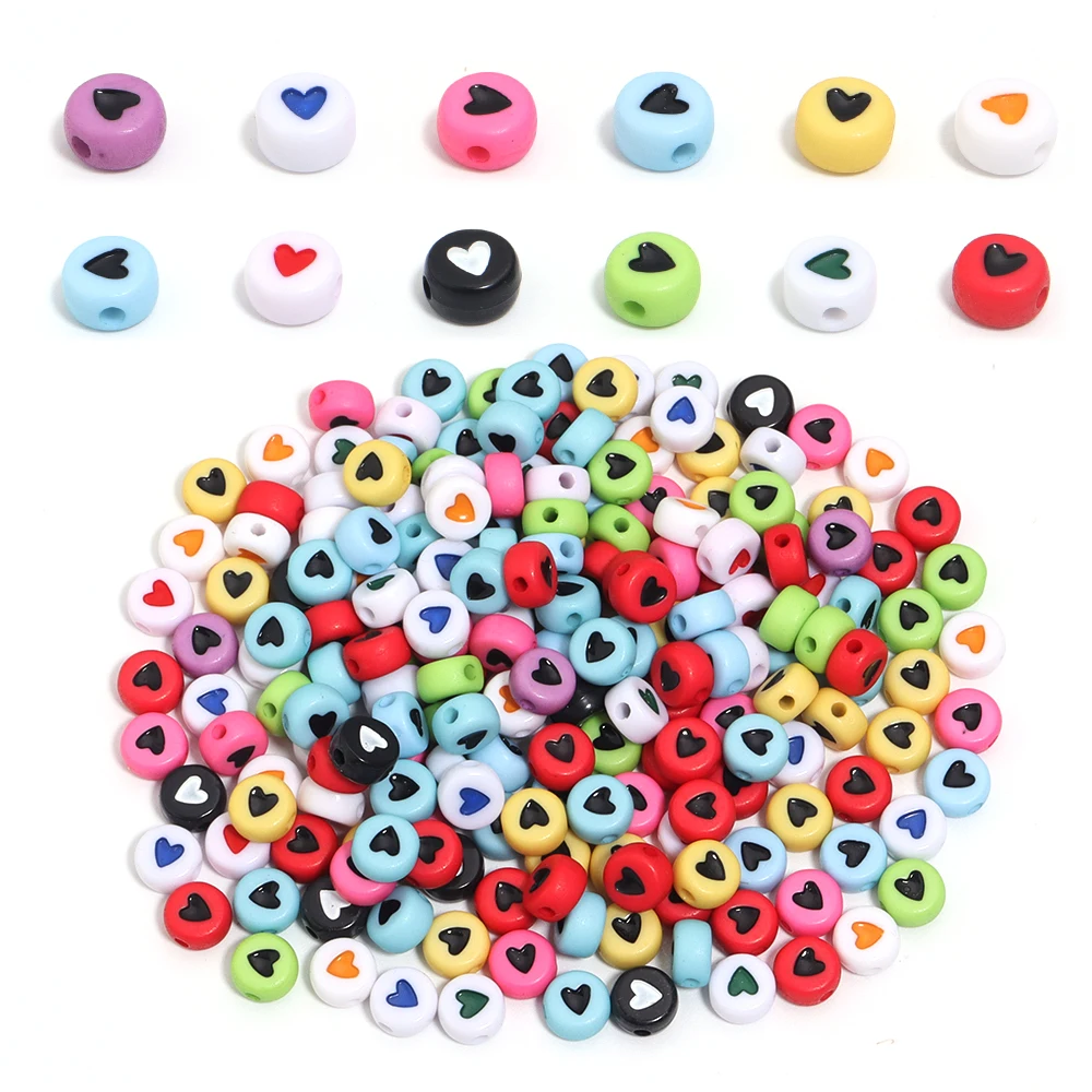 100 teile/los 7x4mm Flache Runde Acryl Liebe Herz Muster Lose Spacer Perlen für Schmuck Machen DIY handgemachte Armband Zubehör