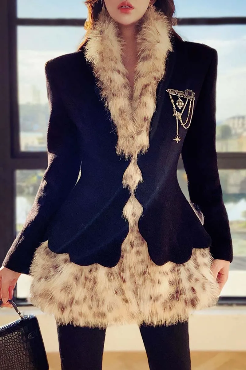 Dabuwawa ขนสัตว์สองด้านเสื้อขนสัตว์ Patchwork ผู้หญิง Empire สั้น Coat Outwear Y2K DA1DOT008