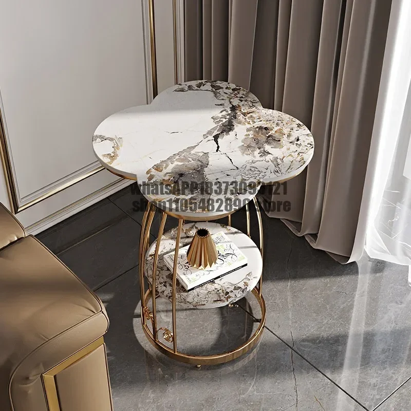Four-leaf clover corner few light luxury sofa side few living room simple modern small coffee table rock slab stainless steel