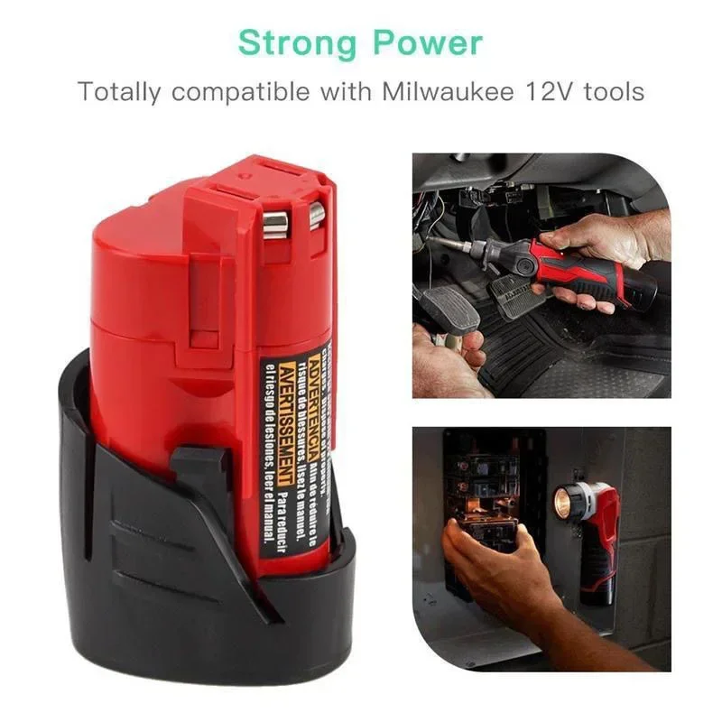 Milwaukee M12 3.0/6.0/9.0Ah 12V Replacement Battery XC 48-11-2411, 48-11-2401, MIL-12A-LI Wireless Tools Rechargeable Battery