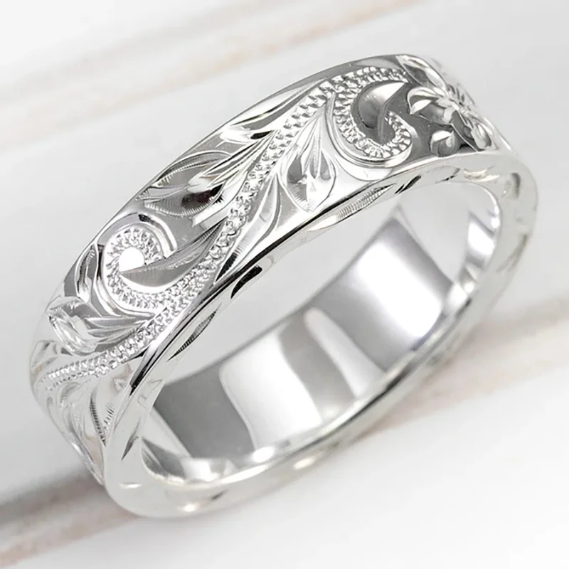 Huitan Damenring in schlichtem Design, silberfarben, mit Gravur, für Party, Hochzeit, luxuriöses Zubehör, trendiger, zarter Alltagsschmuck für Damen
