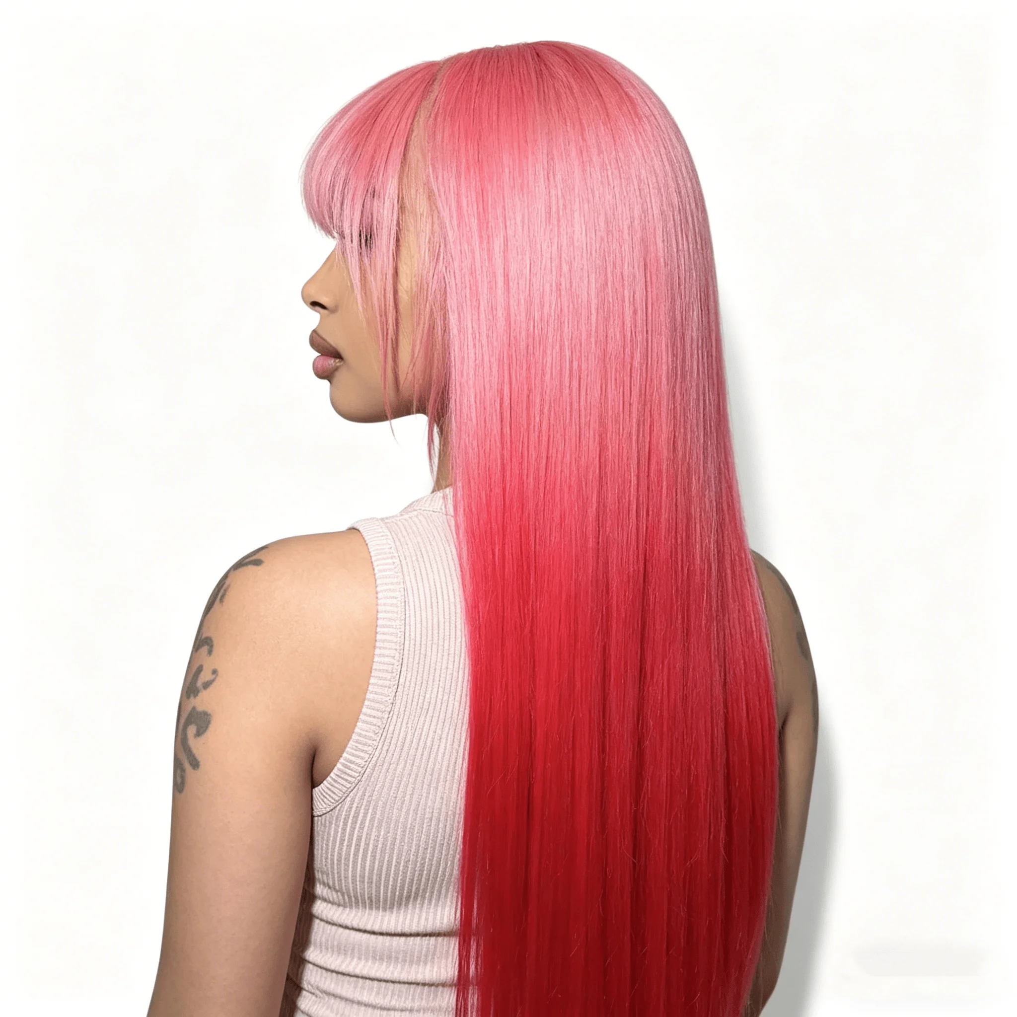 13*6 13*4 Pink Ombre Red Colored Lace Front Human Hair Wigs Pre-plucking Straight Hot Pink Lace Frontal Wig For Women 180% 250%