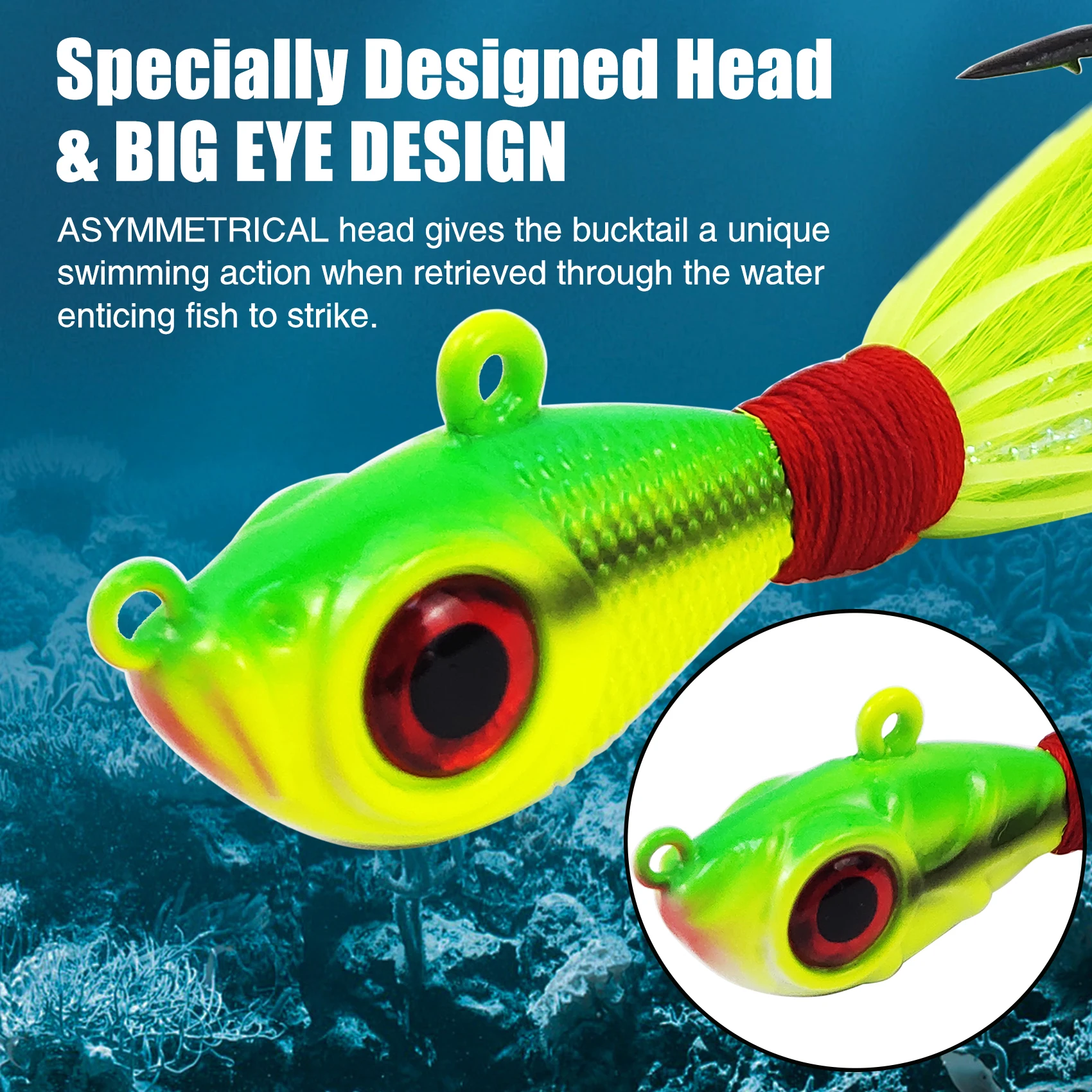 Aventik Glow Bucktail Jigs Kopf 3D Augen Köder mit UV Silikon Rock Jigging Köder 14g 21g 28g 42g Bass Jig Angeln Bucktail Jig – Detail 6