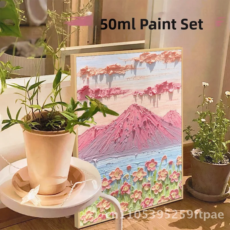 DIY Texture Painting Kit Pink Beach 3D Quartz Sand Acrylic Digital Oil Painting Handmade Artwork for Living Room Bedroom