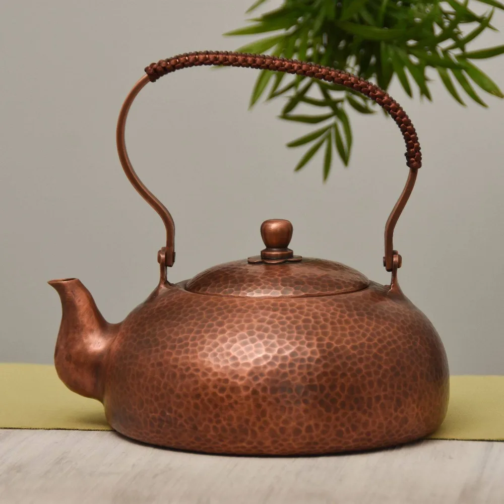 700ml Thick Pure Copper Teapot Handcrafted Custom Design Retro Kettle for Home Tea Use