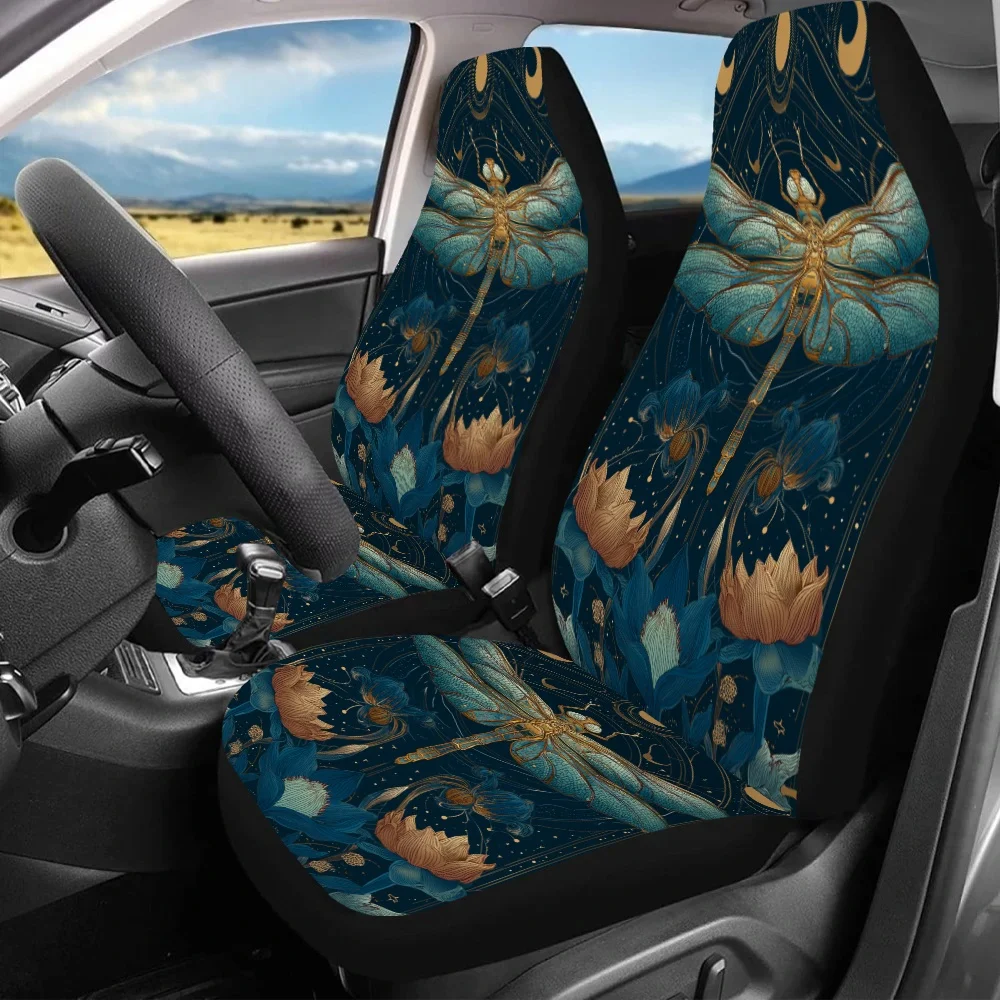 

2 шт. Чехлы на автомобильные сиденья Celestial Dragonfly Dreams — элегантный и золотой цветочный принт, подходят для автомобилей, грузовиков, внедорожников, седанов — прочный Po