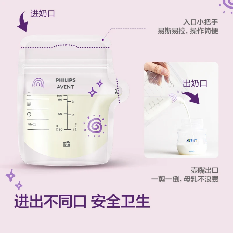 PHILIPS AVENT Milk storage bag Breast milk preservation bag double-seal disposable Portable Milk powder bag 100ml * 25 pieces