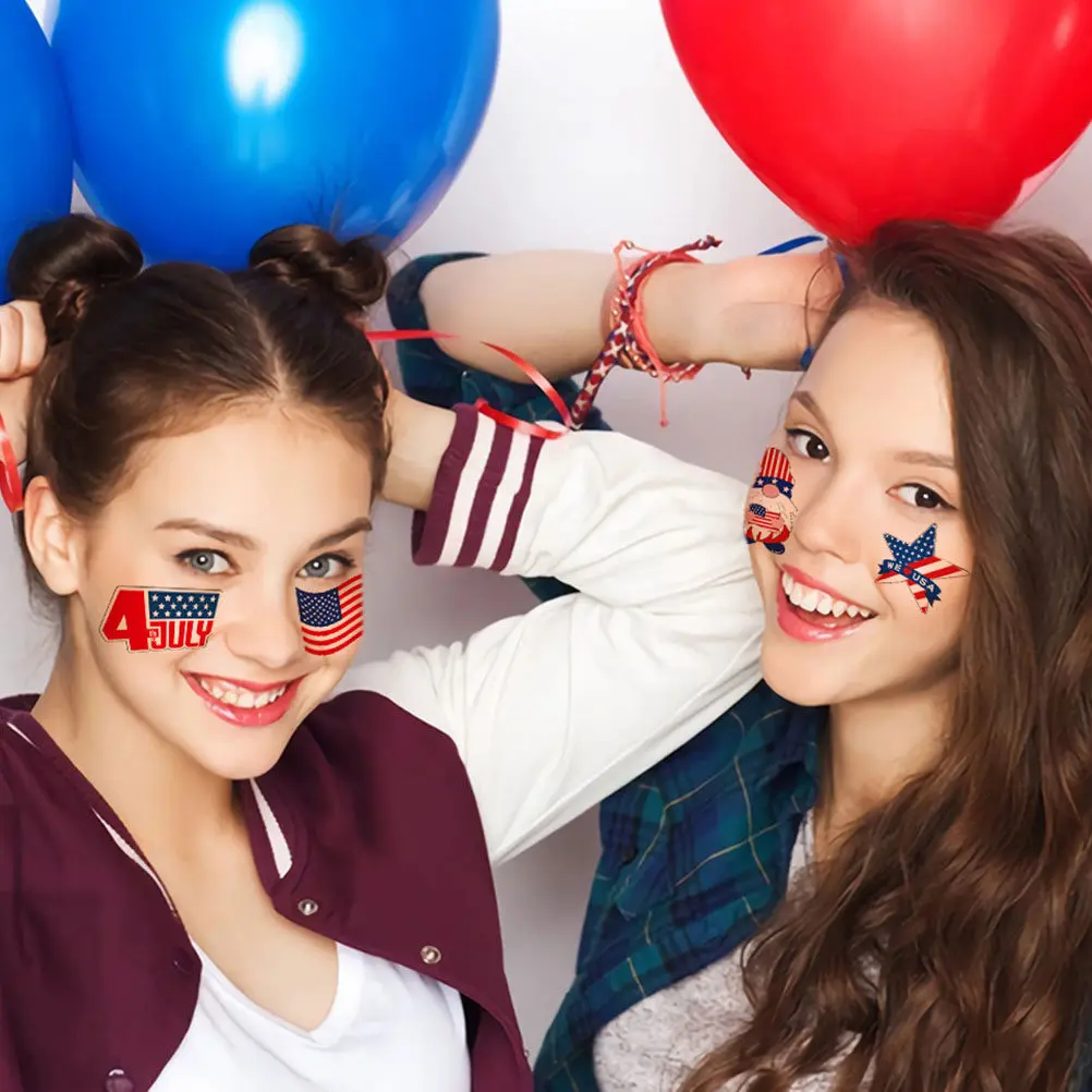 

10 Sheets Independence Day Tattoos Stickers Face Body Decals American Flag Theme Festive Washable Comfortable Party Favors Decor