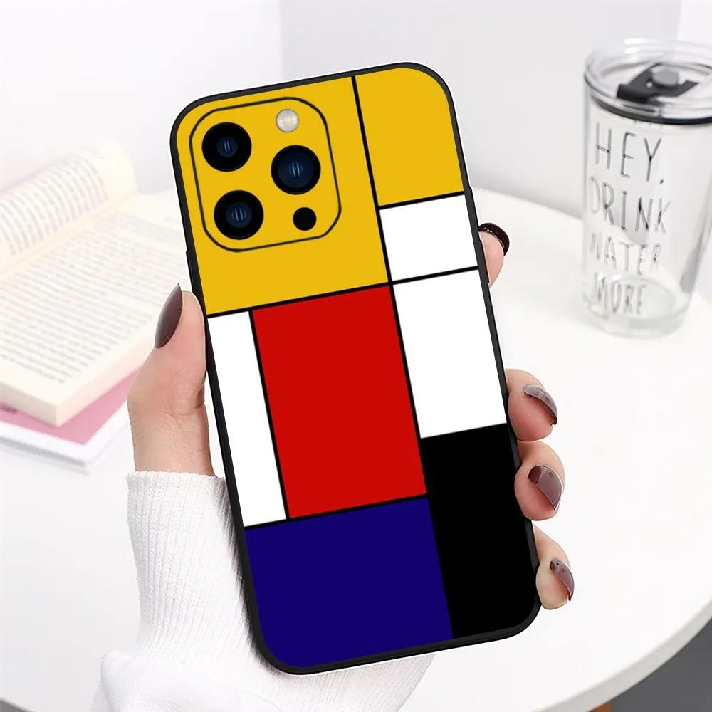 mondrian color square art Customer Phone Case For iPhone 13 14 15 11 12 Mini Pro Max Transparent Shell image 5