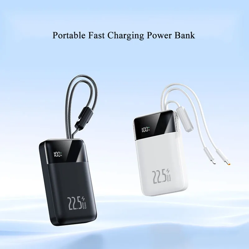 

Портативное зарядное устройство Power Bank 30000 мАч, большая емкость, встроенные кабели, цифровой LED-дисплей, быстрая зарядка 22.5W PD20W, новый
