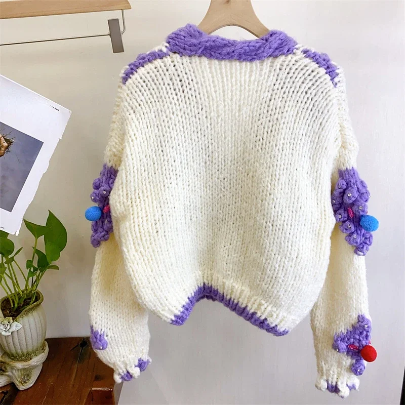 Handmade Knit Chunky Cardigan Christmas Sweater Women 2023 Winter Clothes