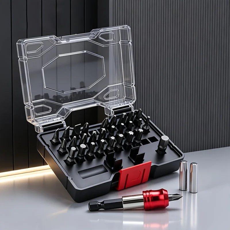 32Pcs Impact Screwdriver Bit Set, Hex Shank High Torque Driver Bits with Magnetic Extension Bit Holder & Case
