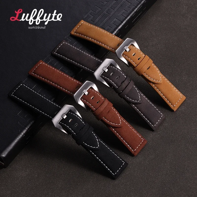 Ремешок Матовый для наручных часов, винтажный Универсальный кожаный браслет для мужчин и женщин, 18 мм 20 мм 22 мм 24 мм, аксессуары для часов