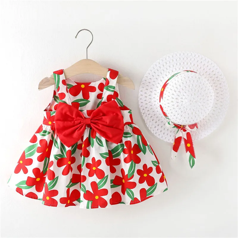 Baby Dress Cotton Princess Dress Big Bow Sling Children\'s Clothing Gift Hat