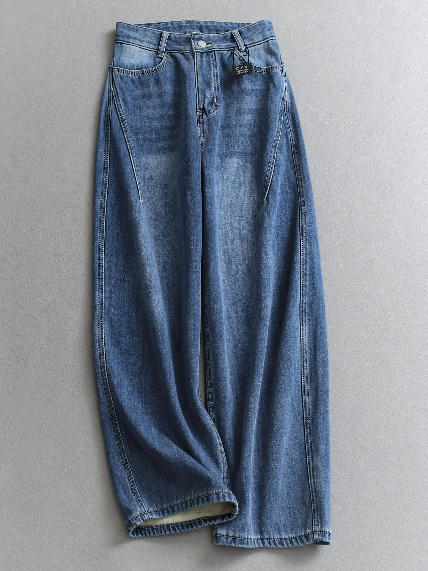 

Thickened Fleece Lined High Waist Wide Leg Pants Women's Jeans Casual High Waist Bootcut Denim Trousers Warm Loose Fit