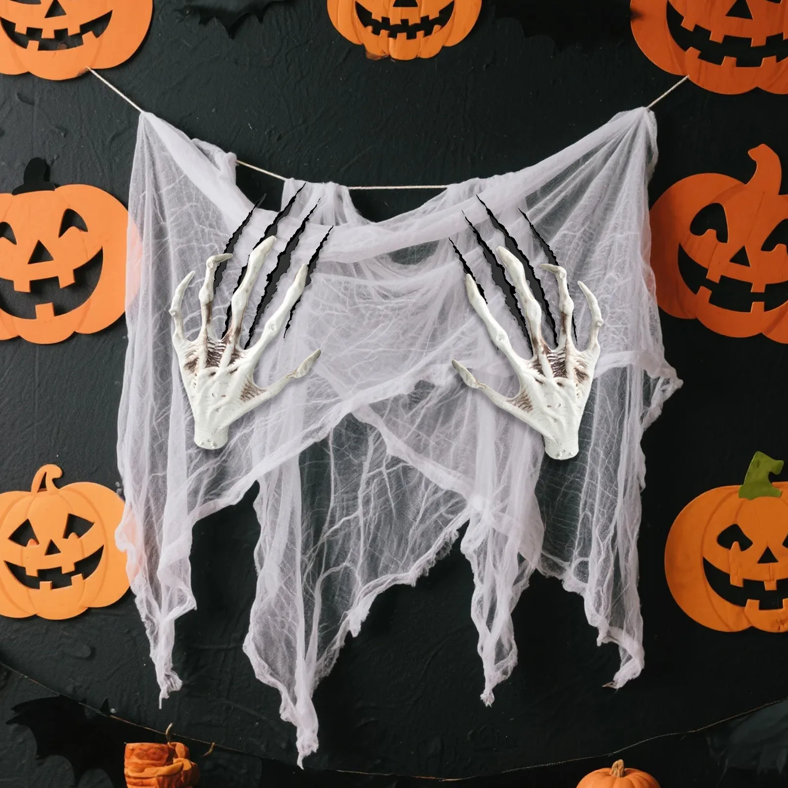 زخرفة يد شبح مزحة مخيفة، هيكل عظمي بلاستيكي واقعي بالحجم الطبيعي لتزيين دعائم الحفلات تحت عنوان الهالوين #5