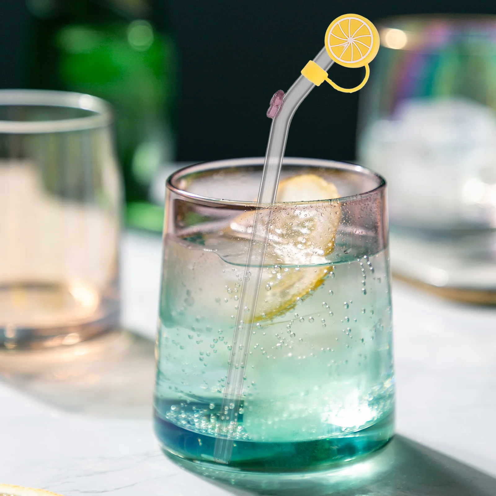 

12Pcs Lemon Straw Cap Reusable PVC Straw Dust Cover Plugs Cute Fruit Topper Protector Tips for Tumblers Outdoor Home Use