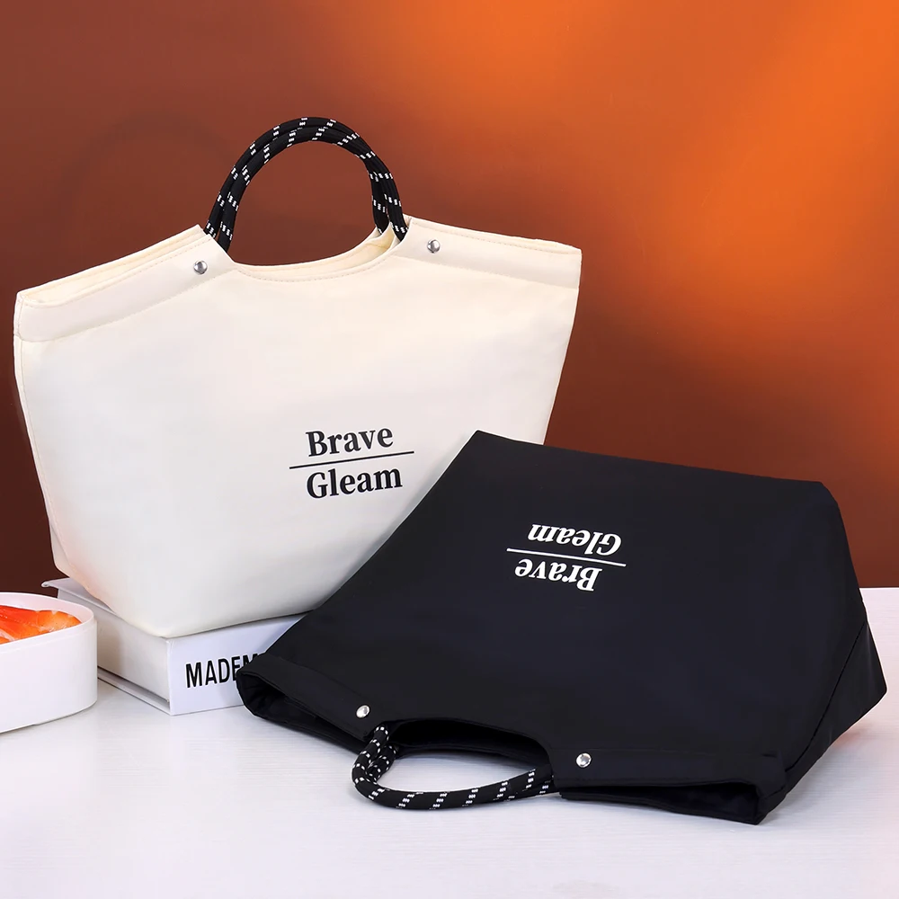 Large Capacity Women's Bento Box Bag Portable Insulated Thermal Handbag for Commuting Schooling Office Worker Food Storage Bag