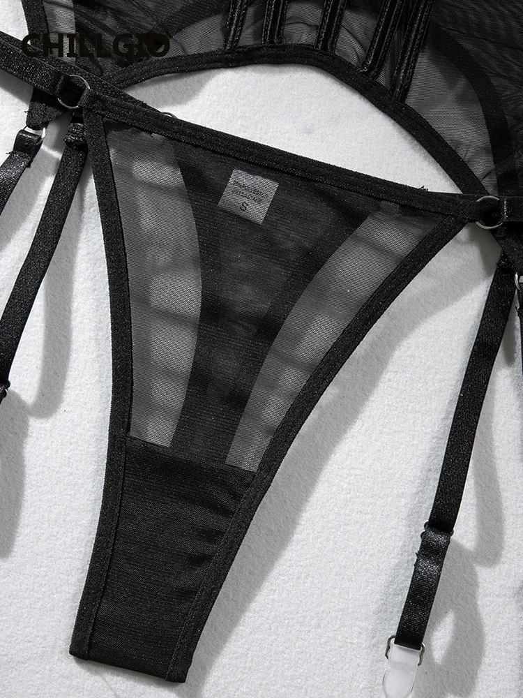 CHILLGIO المرأة مثير شير Underwire البرازيلي ملخصات الدعاوى الحميمة ضيق حمالات الصدر السروال Ins موضة الصلبة شبكة المثيرة أطقم داخلية جريمي