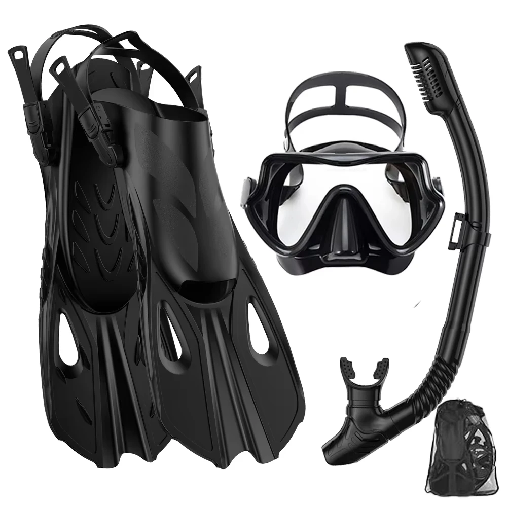 Schnorchel-Set mit Panorama-Sichtmaske, Verstellbaren Tauchflossen, Trocken-Schnorchel und Reisetasche - Schnorchelausrüstung für Erwachsene – Detail 11