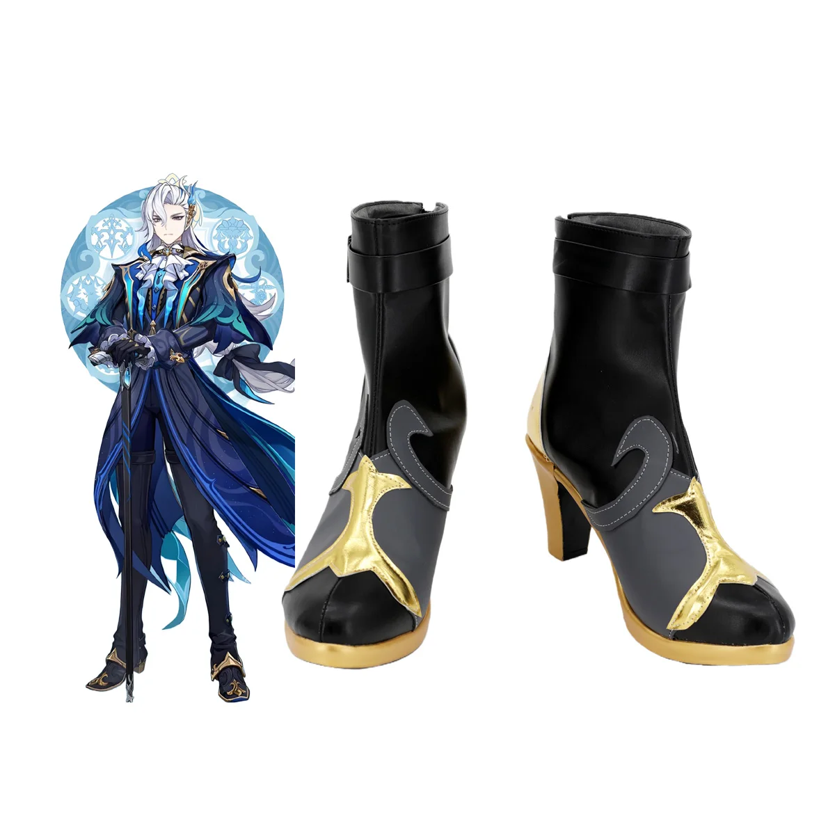 Genshin Impact Neuvillette Cosplay Shoes High Heel Boots Custom Made