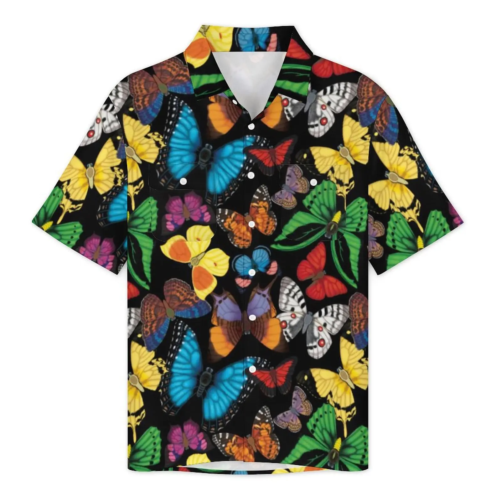 Hawaiian Shirt Vacation Colorful Butterfly Blouses Animal Print Trendy Casual Shirts Men Short-Sleeve Fashion Oversized Clothing