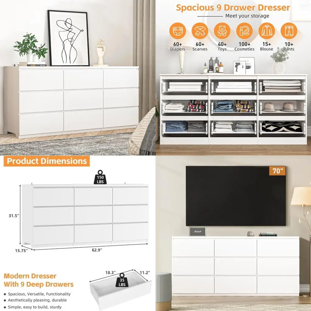 خزانة غرفة نوم أنيقة ذات 9 أدراج مع عمق تخزين كبير #1