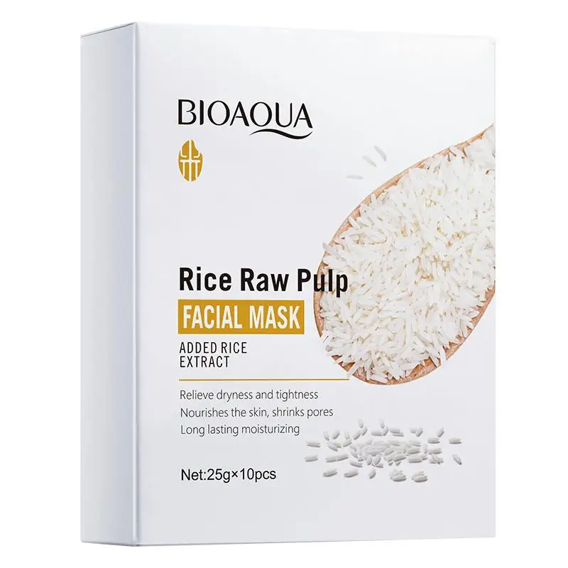 10 Uds. Mascarillas faciales de pulpa de arroz BIOAOUA, cuidado de la piel, mascarilla Facial reafirmante hidratante, mascarilla de hojas, cuidado de la piel coreano