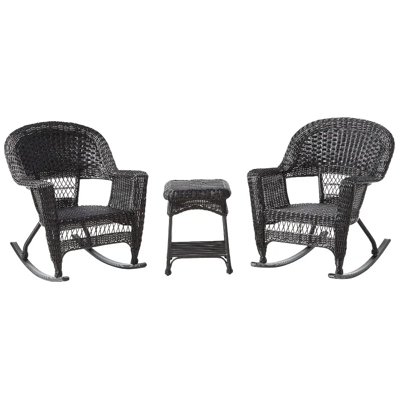 3-Piece Wicker Rocker Chair Set For Patio Porch Outdoor, Black, Customized