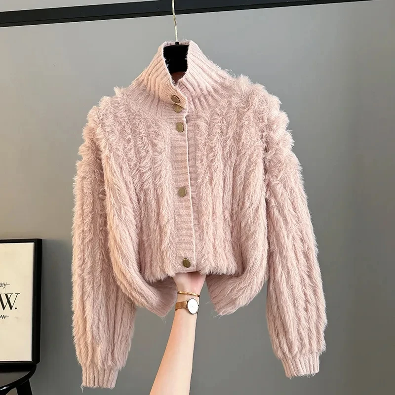 

Autumn Winter New Turtle Neck Cardigan Sweater Women Soft Waxy Loose Short Knit Sweater Cardigan Coat Korean Top Knitwear Lady