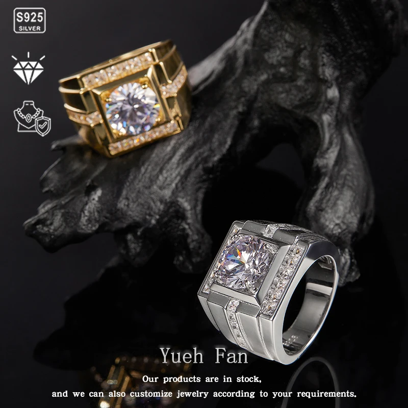 

925 Silver Ring Man Wide Rings Man Fashion Jewelry Gold Moissanite Rings Atmospheric Business Ring For Men Christmas