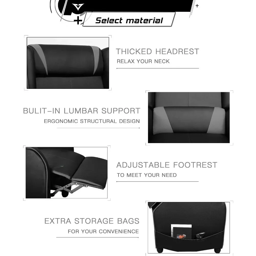 Kursi Kursi Gaming – Sofa Kulit PU Tunggal Gaya Balap, Kursi Ergonomis Modern untuk Ruang Tamu & Home Theater