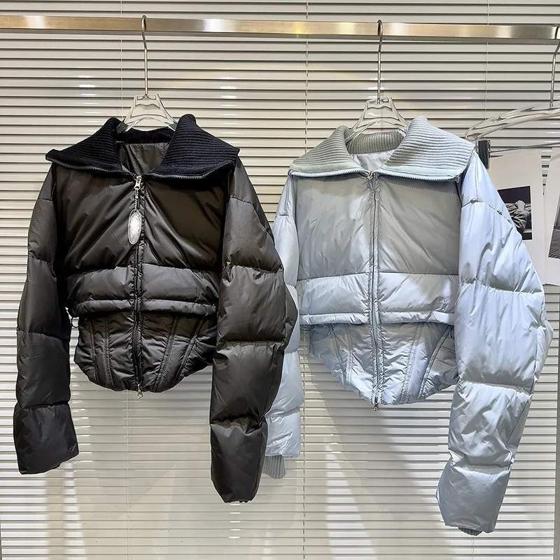 2025 겨울 신상 스트리트 패션 네이비 칼라 슬림핏 피쉬본 핫걸 다운 재킷 니치 디자인 센스 숏 스타일 코트