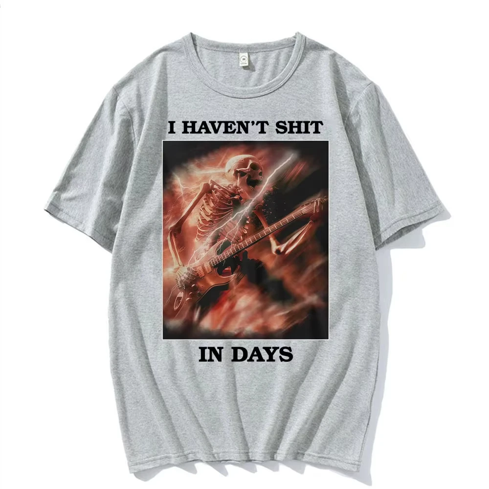 여성용 레트로 고딕 유머러스 티셔츠 코튼 캐주얼 오버사이즈 티셔츠 I Haven't Shit in Days Fun Skull Meme T-shirt 하라주쿠