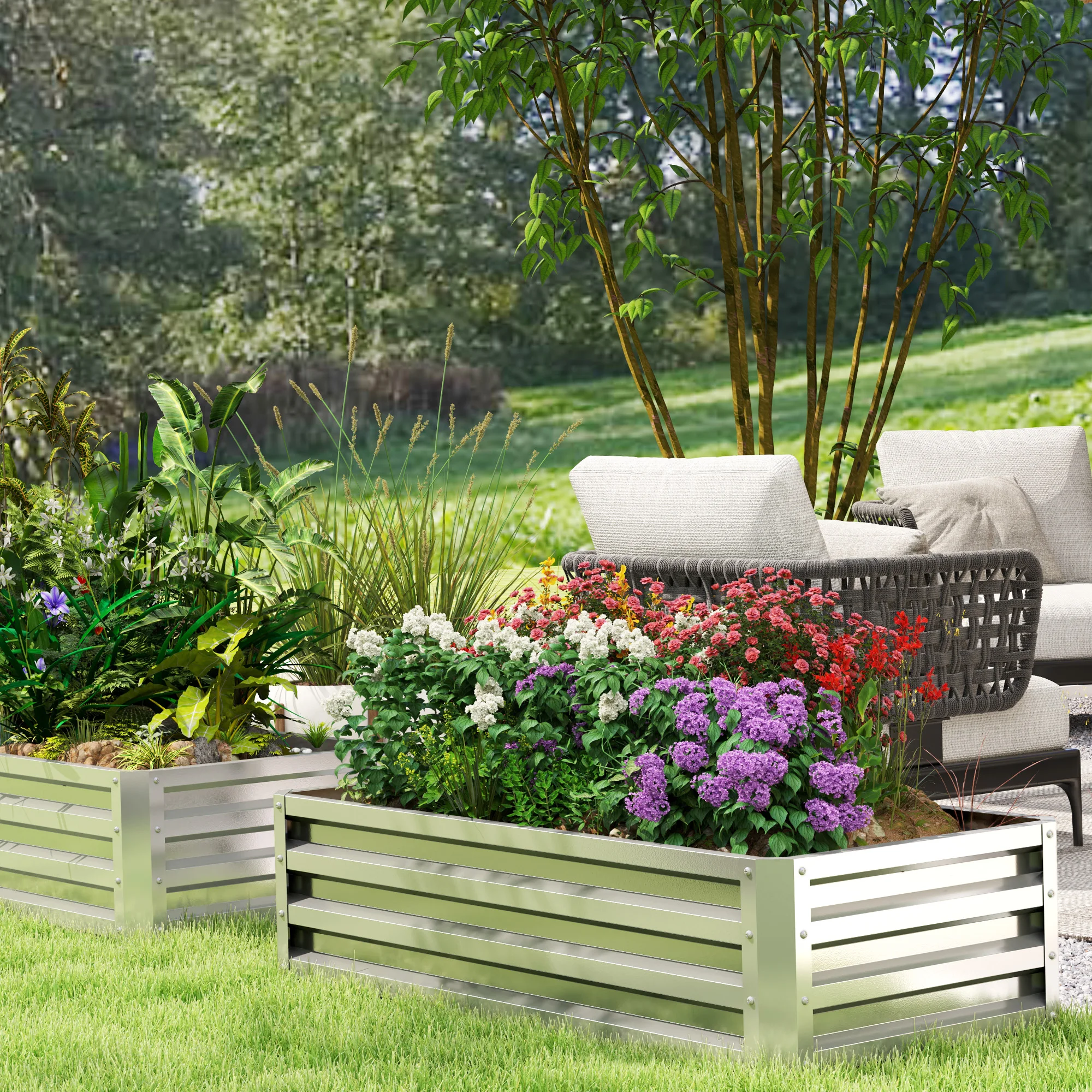 Outsunny Raised Garden Bed Elevated Planter Box for Flowers Silver