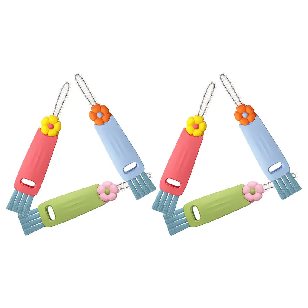 2Sets Multi Functional Cup Cleaning Brush Ergonomic Handle Soft Dense Bristles for Bottle Lid Tumbler Gap Scrubbing