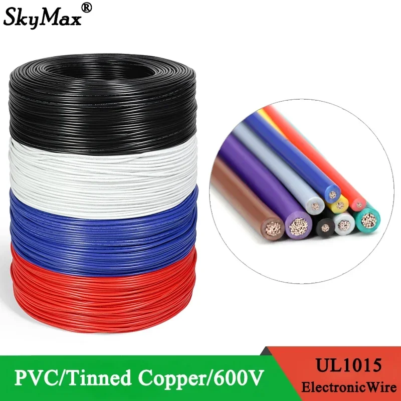 

2/5m Electric Wire UL1015 PVC Insulated 24 22 20 18 16 14 12 10 8 AWG 600V Lamp Lighting DIY LED Line Copper Cable