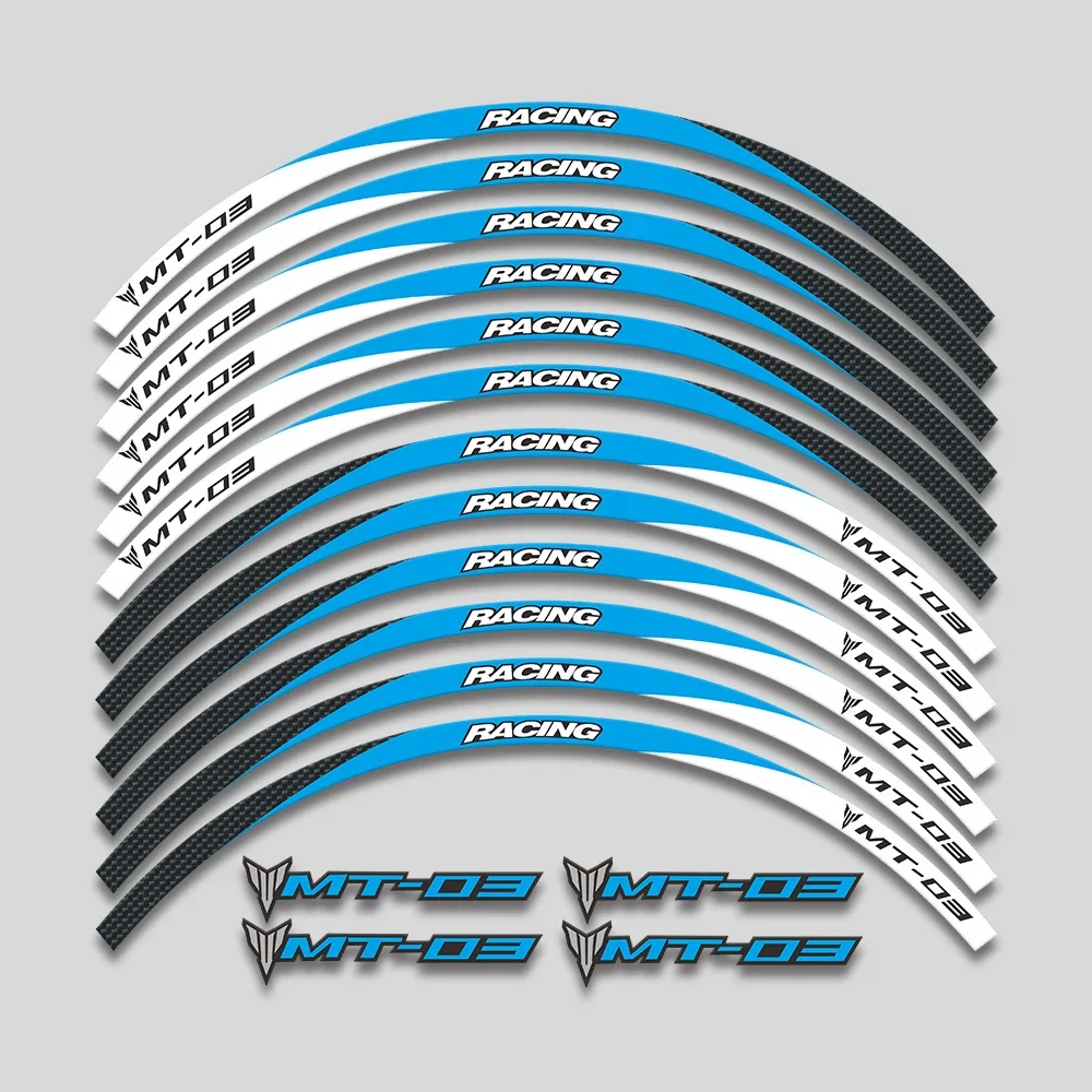 For YAMAHA MT03 MT 03 17 Inch Motorcycle Wheel Hub Reflective Stripe Decals Waterproof Rim Tire Decorative Sticker Set