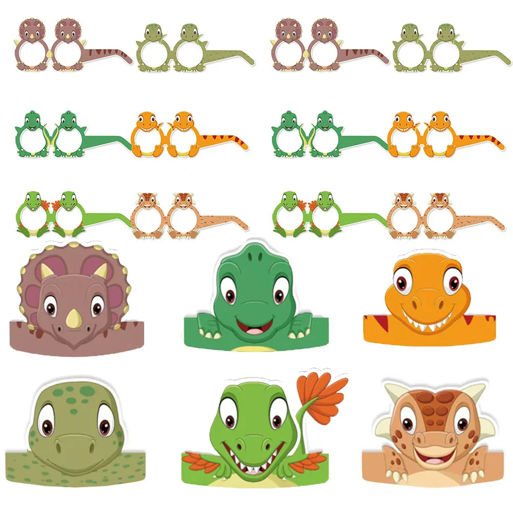 Cute Dinosaur Baby Paper Hats Paper Glasses Happy Birthday  Dinosaur Birthday Party Photo Prop for Kid Birthday Party Decoration