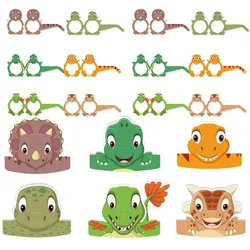 Cute Dinosaur Baby Paper Hats Paper Glasses Happy Birthday Dinosaur Birthday Party Photo Prop for Kid Birthday Party Decoration