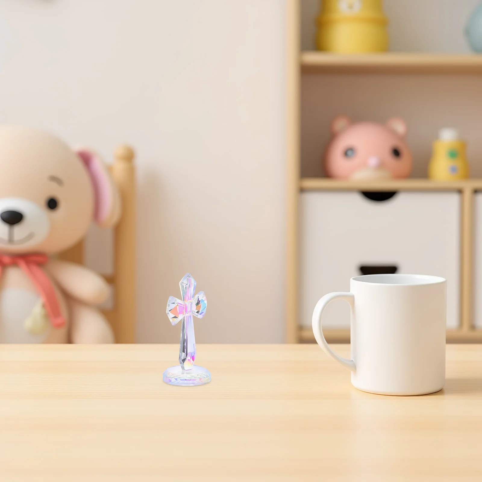 

Crystal Standing Cross Decor Handheld Religious Gift for Baptism Confirmation Church Travel Table Shelf Display