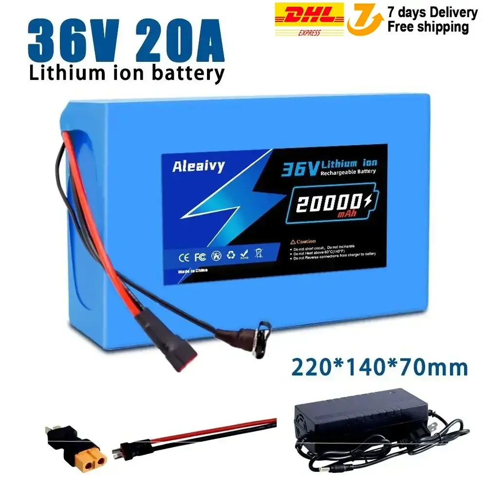 Aleaviy 36V 20Ah Electric Bike Lithium Battery Pack 20000mAh Li ion Ebike Battery for Bicycle Scooter Motorcycle with Charger