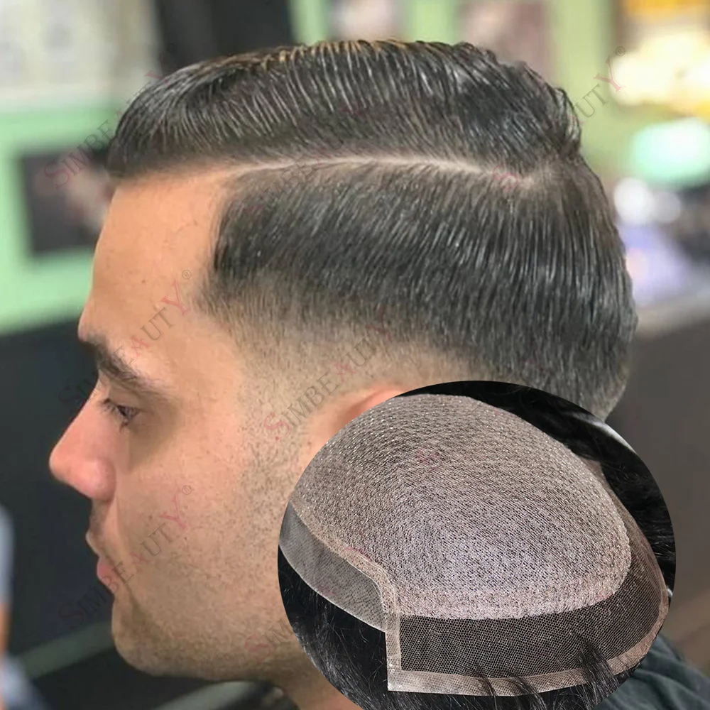 

Swiss Lace Front Silk Base Men's Human Hair Wig Natural Hairline Durable Undetectable Realistic Silk Top Hair Replacement System