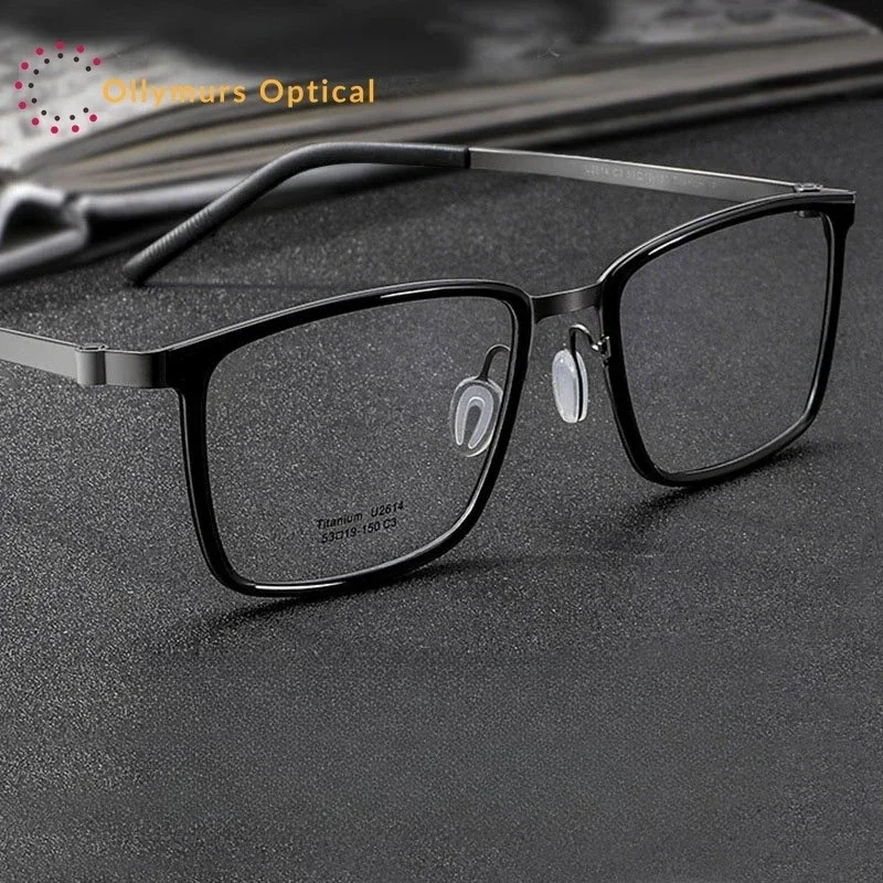 Ollymurs Titanium Design Vint Retro Square EyeglassesDesign Vintage Ultralight-Weight Eyewear  Big Size Glasses Frame Men Brand