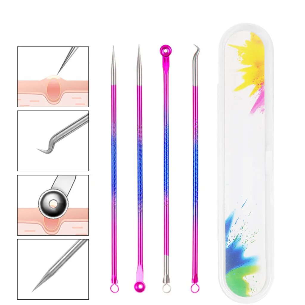 مجموعة إبر البثور المصنوعة من الفولاذ المقاوم للصدأ (4 قطع) لإزالة الرؤوس السوداء والرؤوس البيضاء، استخلاص السيست مناسب للدهنية والخفيفة #3