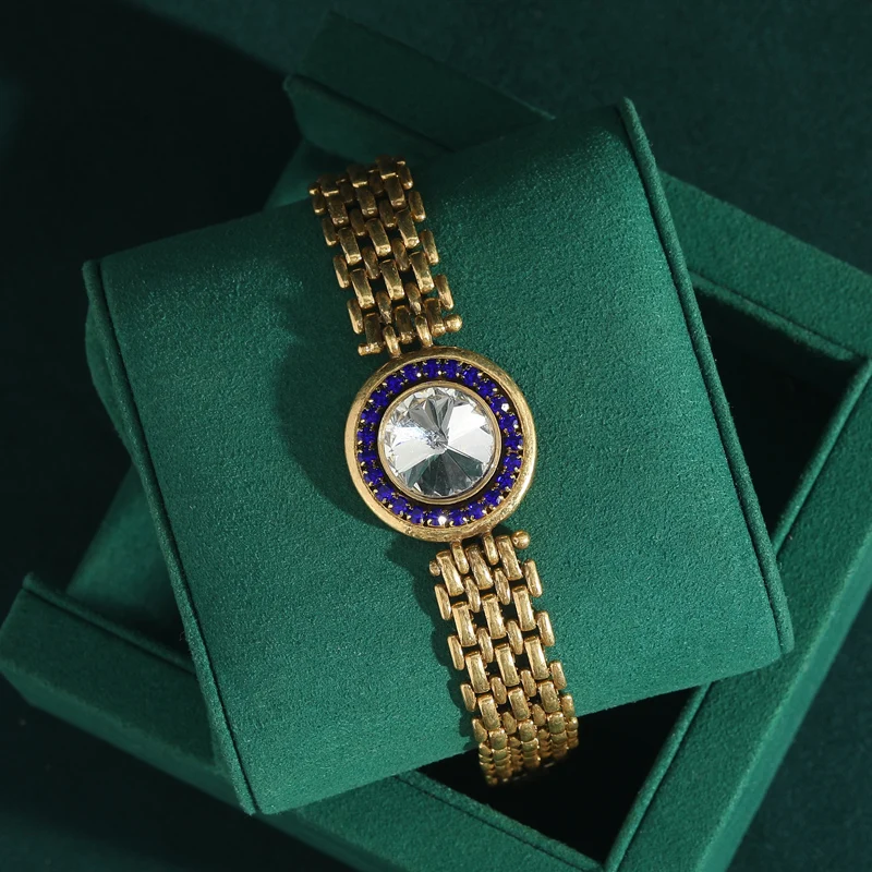 

Vintage Jewelry White Crystal Chain Terms Bracelet With Designer Charms Gold Color Luxury Accessories Antique Valentine Day Gift