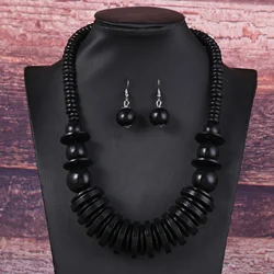 African Jewelry Set Wood Beads Necklace Set Bohemia Vintage Beaded Choker for Women Earrings Set Wedding Party Jewelry Gifts
