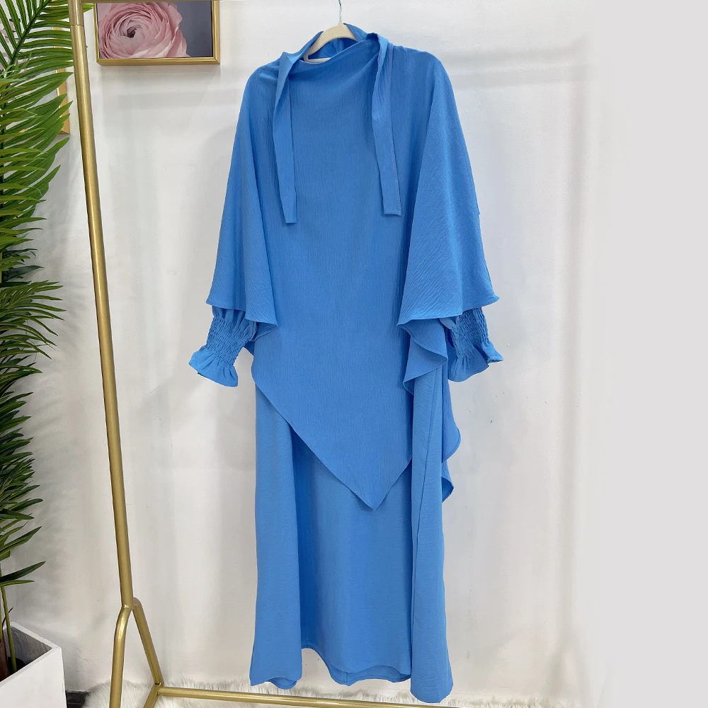 Ramadan Overhead Khimar Caftan Muslim Women Prayer Garment 2 Pieces Set Islamic Clothing Niqab Burqa Hijab Abaya Dress Robe Eid